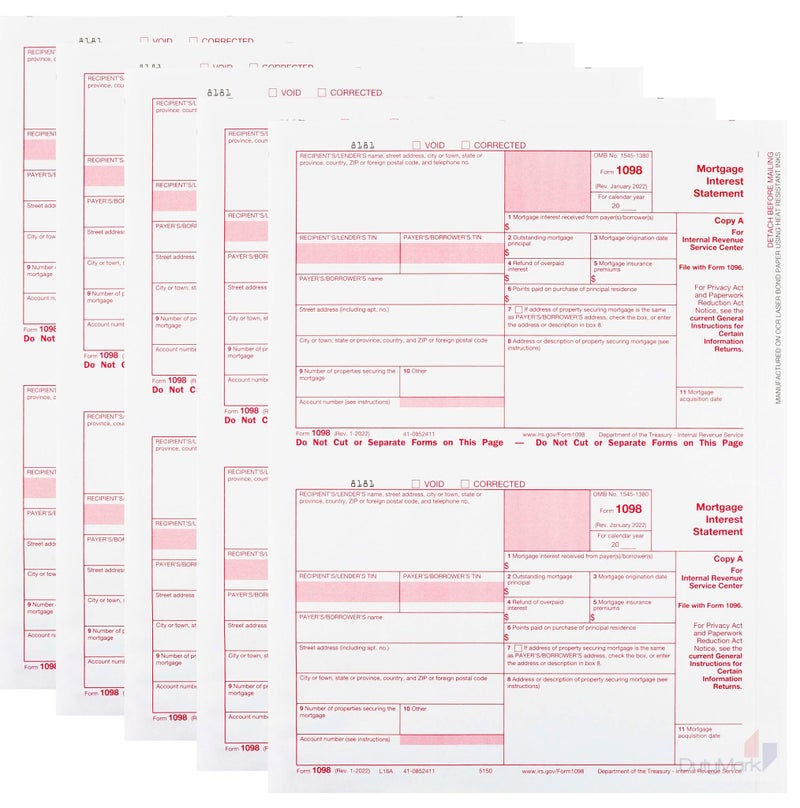Dutymark 1098 Copy A Mortgage Interest Form 2025, Laser Federal Tax Form, 25 Sheets - Image 3